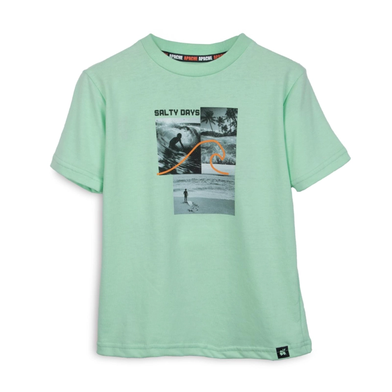 POLERA NIÑO MANGA CORTA ESTAMPADO SURF VERDE PILLIN - 1