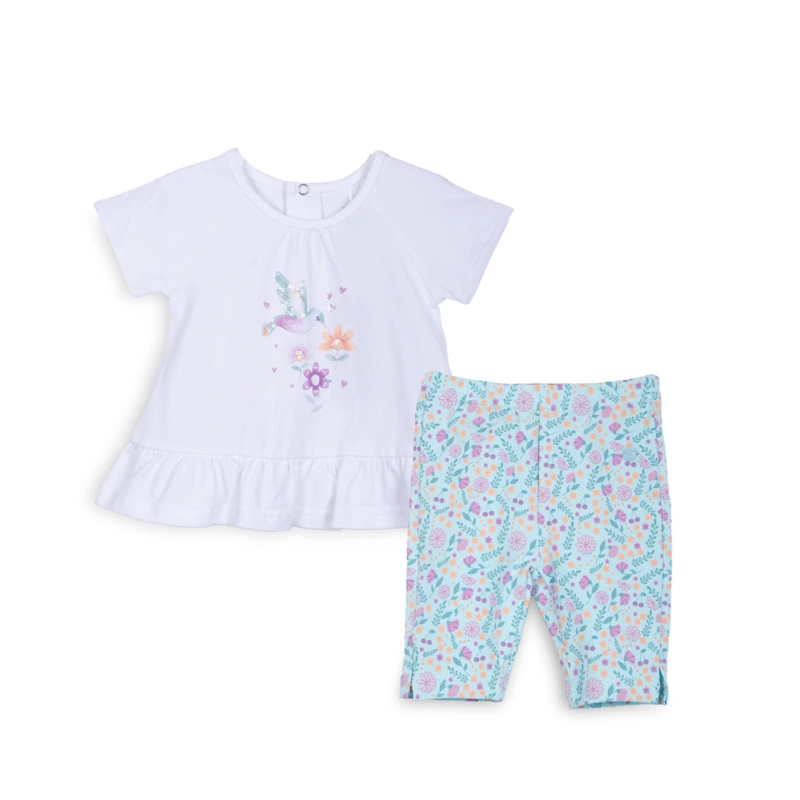 CONJUNTO BEBE NIÑA MANGA CORTA BROCHES FLORAL VERDE PILLIN - 1
