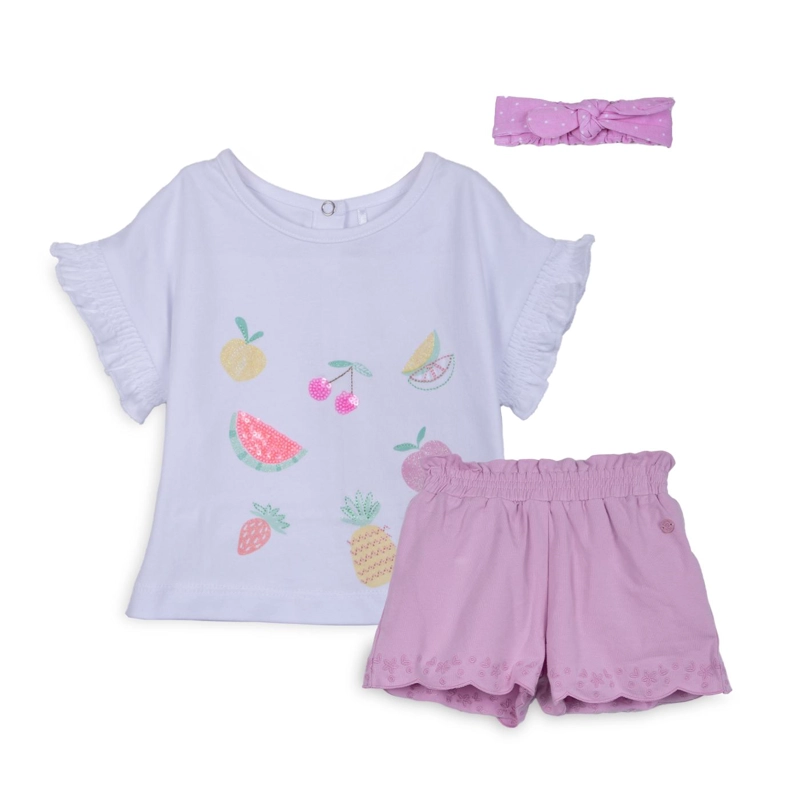 CONJUNTO BEBE NIÑA MANGA CORTA BROCHES FLORAL MALVA PILLIN - 1