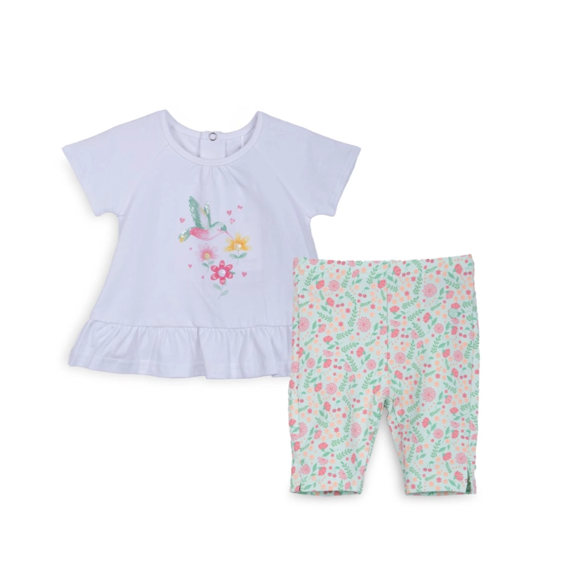 CONJUNTO BEBE NIÑA MANGA CORTA BROCHES FLORAL AQUA PILLIN - 1