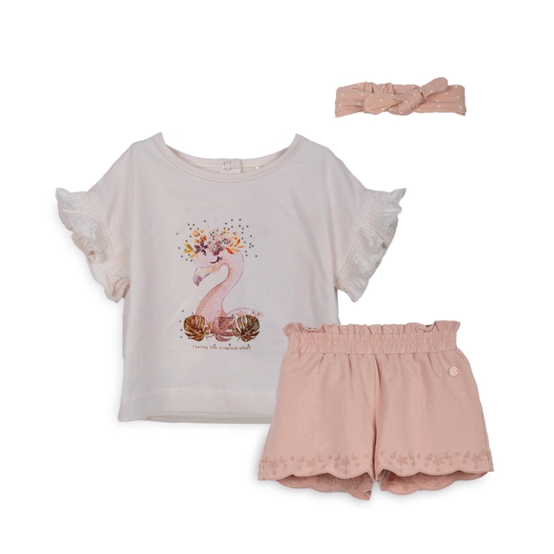 CONJUNTO BEBE NIÑA MANGA CORTA BROCHES FLORAL CRUDO PILLIN - 1