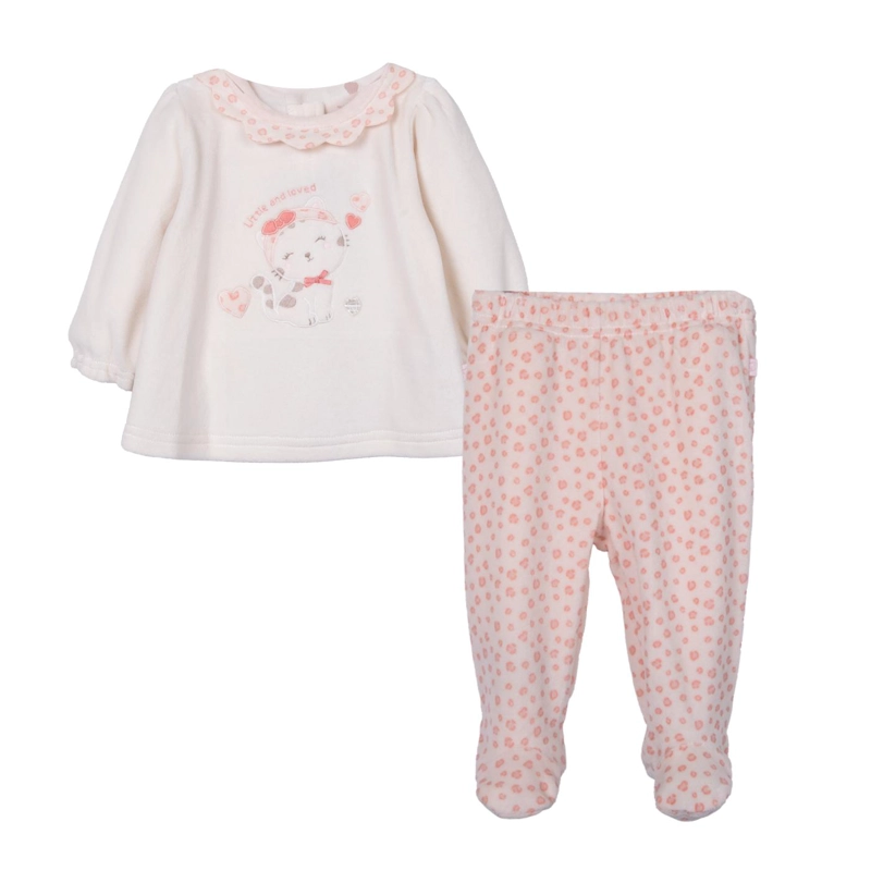 CONJUNTO PLUSH RECIEN NACIDO NIÑA BROCHES ESTAMPADO DAMASCO - 1