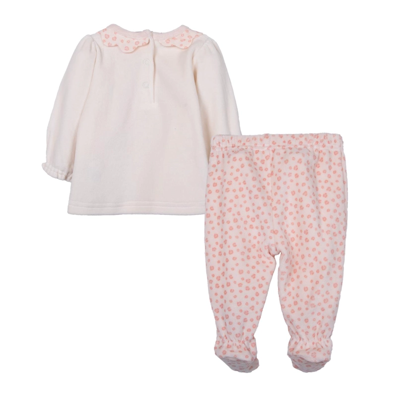 CONJUNTO PLUSH RECIEN NACIDO NIÑA BROCHES ESTAMPADO DAMASCO - 2