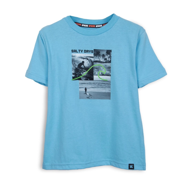 POLERA NIÑO MANGA CORTA ESTAMPADO SURF CELESTE PILLIN - 1