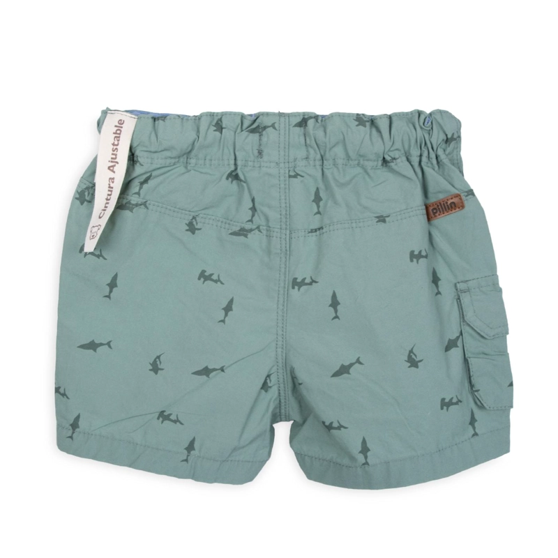 BERMUDA BEBE NIÑO CINTURA AJUSTABLE ESTAMPADO TIBURON AZUL PILLIN - 2