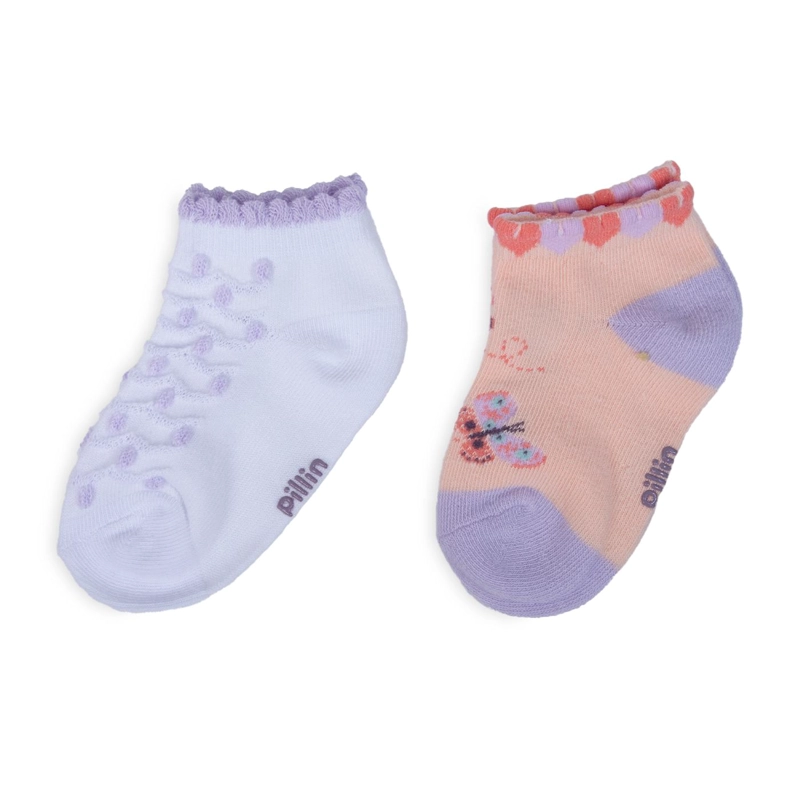 PACK DE 2 CALCETINES BEBE NIÑA ALGODON MARIPOSAS SURTIDO PILLIN - 1