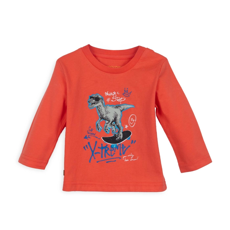 POLERA BEBE NIÑO MANGA LARGA ESTAMPADO DINOSAURIO NARANJO PILLIN - 1