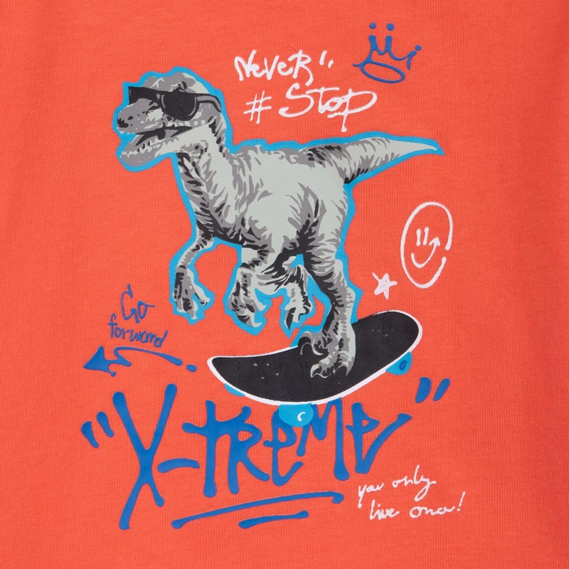 POLERA BEBE NIÑO MANGA LARGA ESTAMPADO DINOSAURIO NARANJO PILLIN - 3