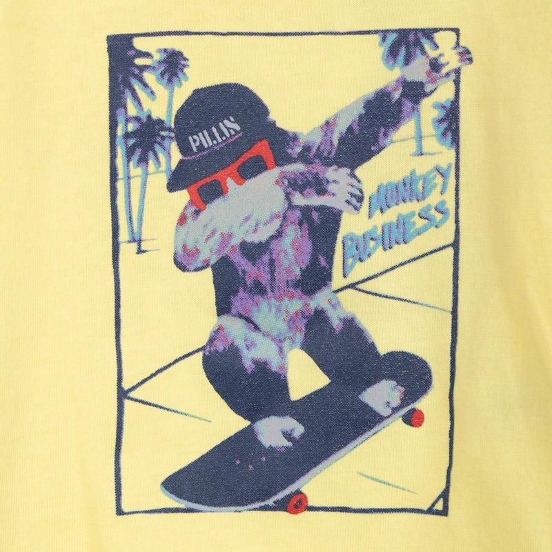 POLERA BEBE NIÑO MANGA CORTA ESTAMPADO MONO SKATER AMARILLO PILLIN - 3