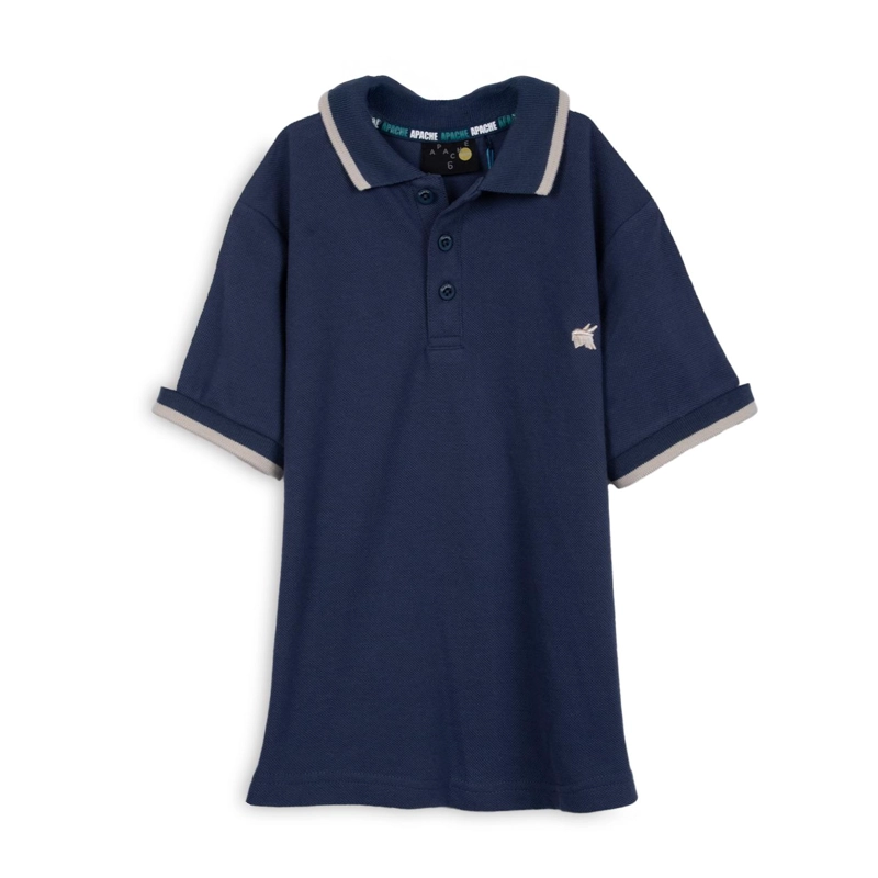 POLERA NIÑO MANGA CORTA CUELLO PIQUE AZUL PILLIN - 1