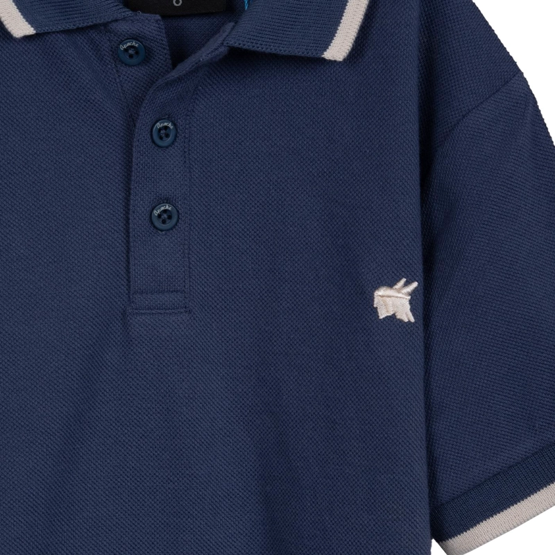 POLERA NIÑO MANGA CORTA CUELLO PIQUE AZUL PILLIN - 3