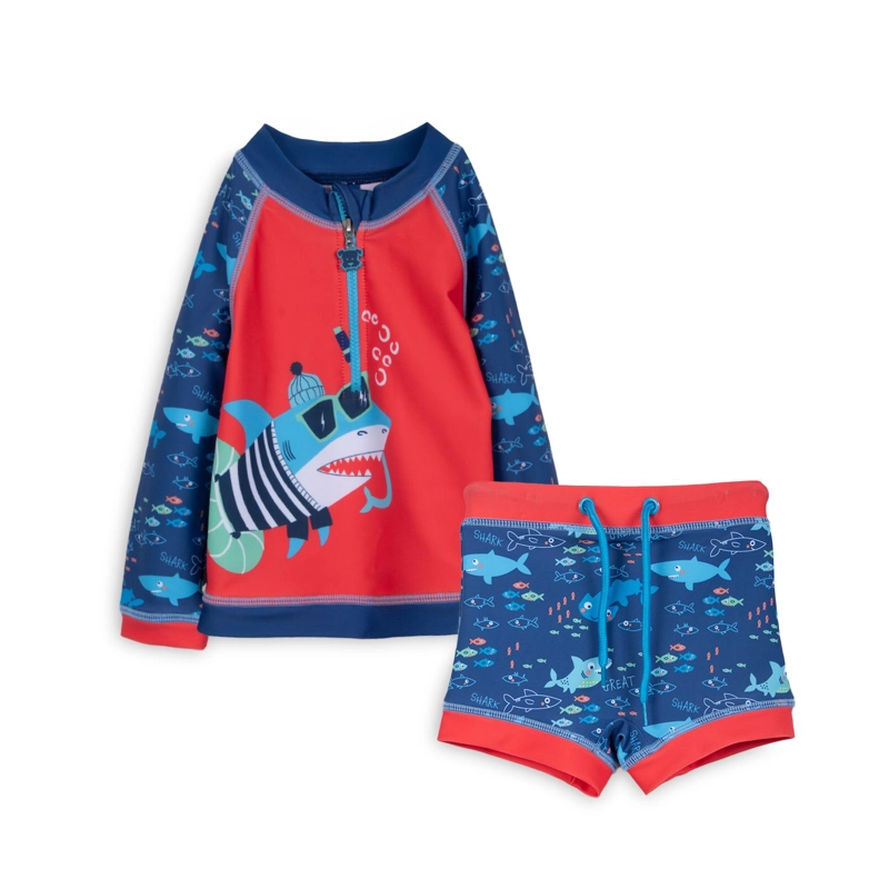 TRAJE DE BAÑO BEBE NIÑO 2 PIEZAS PROTECCION UV TIBURON ROJO PILLIN - 1