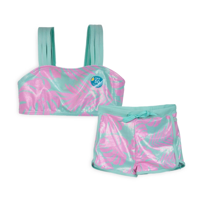 TRAJE DE BAÑO NIÑA 2 PIEZAS ESTAMPADO FLUOR VERDE PILLIN - 1