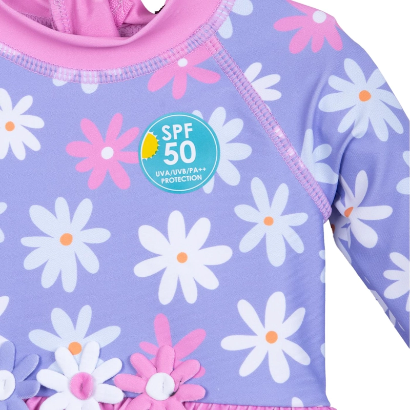 SET TRAJE DE BAÑO Y GORRO BEBE NIÑA PROTECCION UV LAVANDA PILLIN - 3