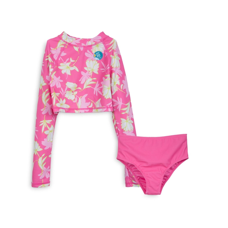 TRAJE DE BAÑO NIÑA 2 PIEZAS MANGA LARGA FLORAL FUCSIA PILLIN - 1
