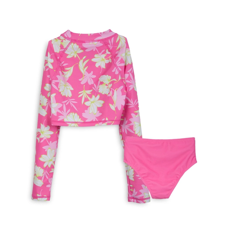 TRAJE DE BAÑO NIÑA 2 PIEZAS MANGA LARGA FLORAL FUCSIA PILLIN - 2
