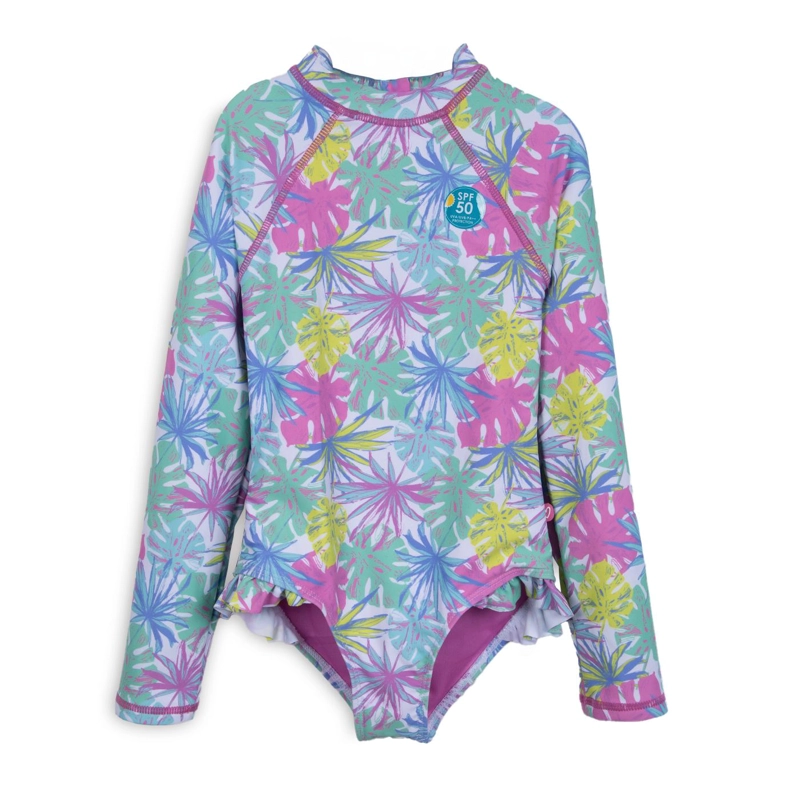 TRAJE DE BAÑO NIÑA ENTERO MANGA LARGA PALMERAS MALVA PILLIN - 1