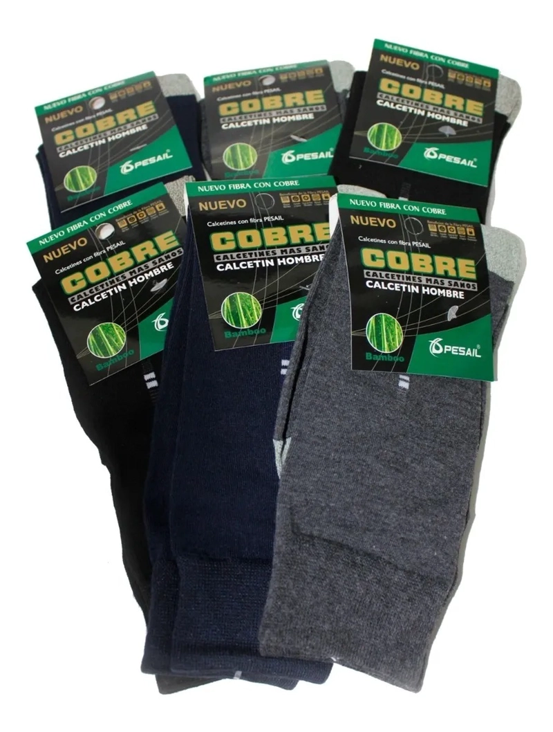 6  PARES DE CALCETINES DE VESTIR PARA HOMBRE ALGODÓN + COBRE - 1