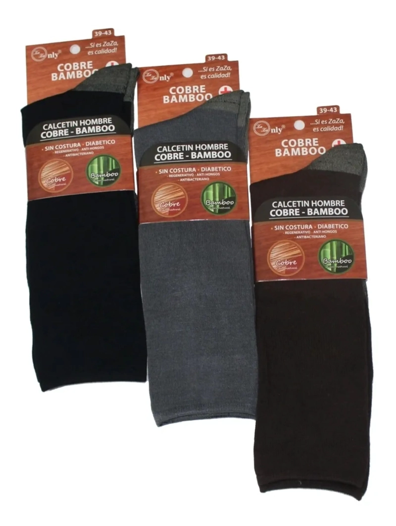 12 PARES DE CALCETINES DE VESTIR PARA HOMBRE CON FIBRA DE COBRE + BAMBÚ - 1