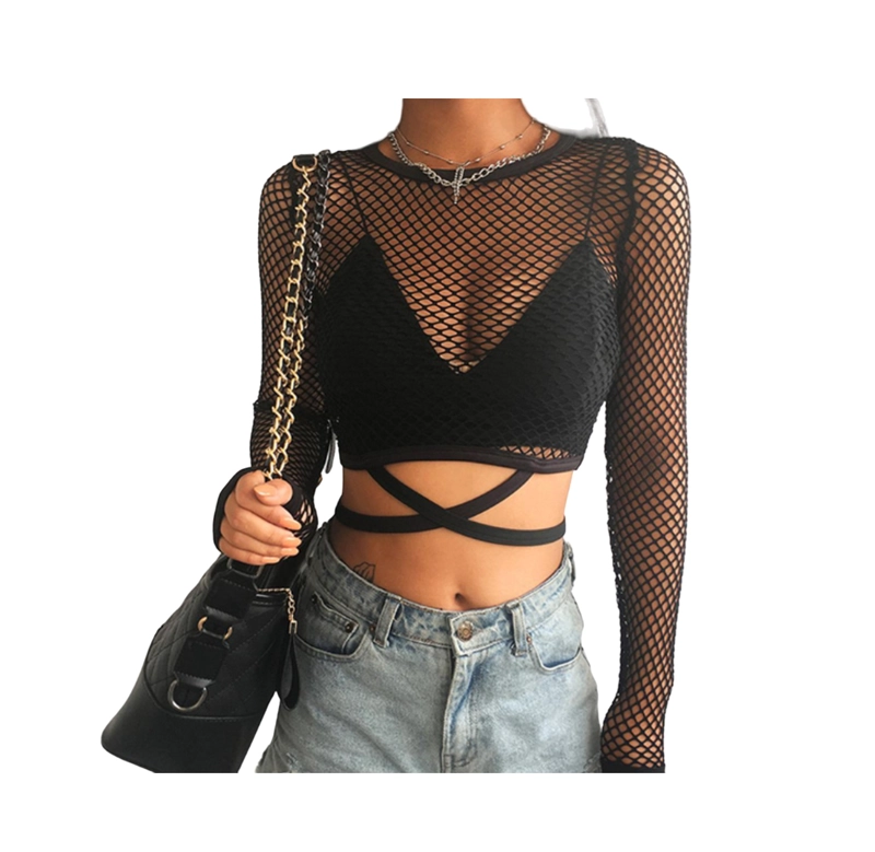 POLERA DE MALLA CON MANGA LARGA Y AGARRARE - CROP TOP PARA MUJER - 2