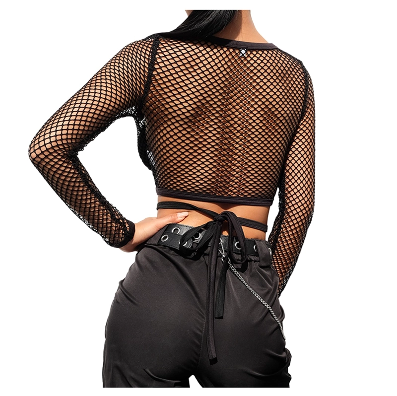 POLERA DE MALLA CON MANGA LARGA Y AGARRARE - CROP TOP PARA MUJER - 3