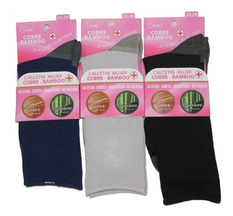 CALCETINES DE FIBRA DE BAMBÚ Y COBRE PARA MUJER - SIN COSTURAS - DOCENA - 1