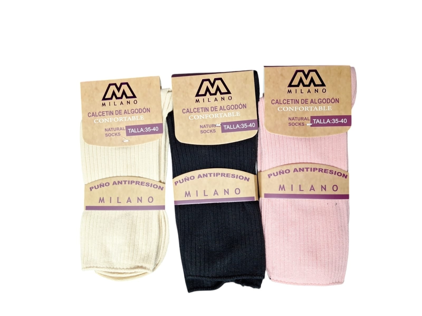 X6 CALCETINES CALCETA DE ALGODON PARA MUJER CON PUÑO ANTIPRESION - 2