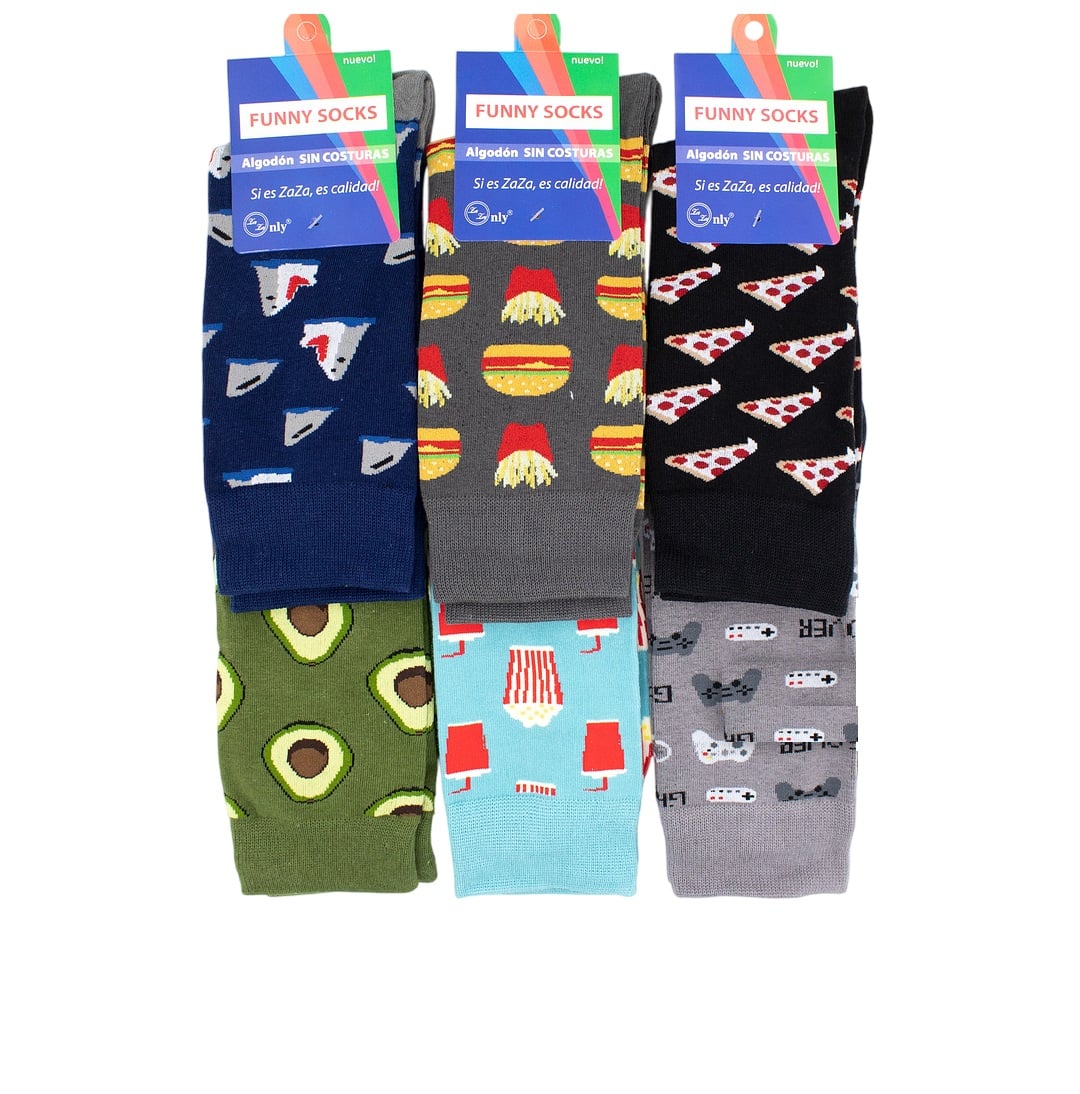 6 PARES DE CALCETAS - CALCETINES DE ALGODON CON DISEÑOS SURTIDOS - 2