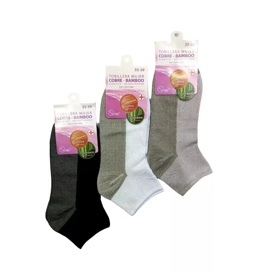 12 PARES DE TOBILLERAS PARA MUJER CON FIBRA DE BAMBU Y COBRE - CALCETAS SIN COSTURAS - 3