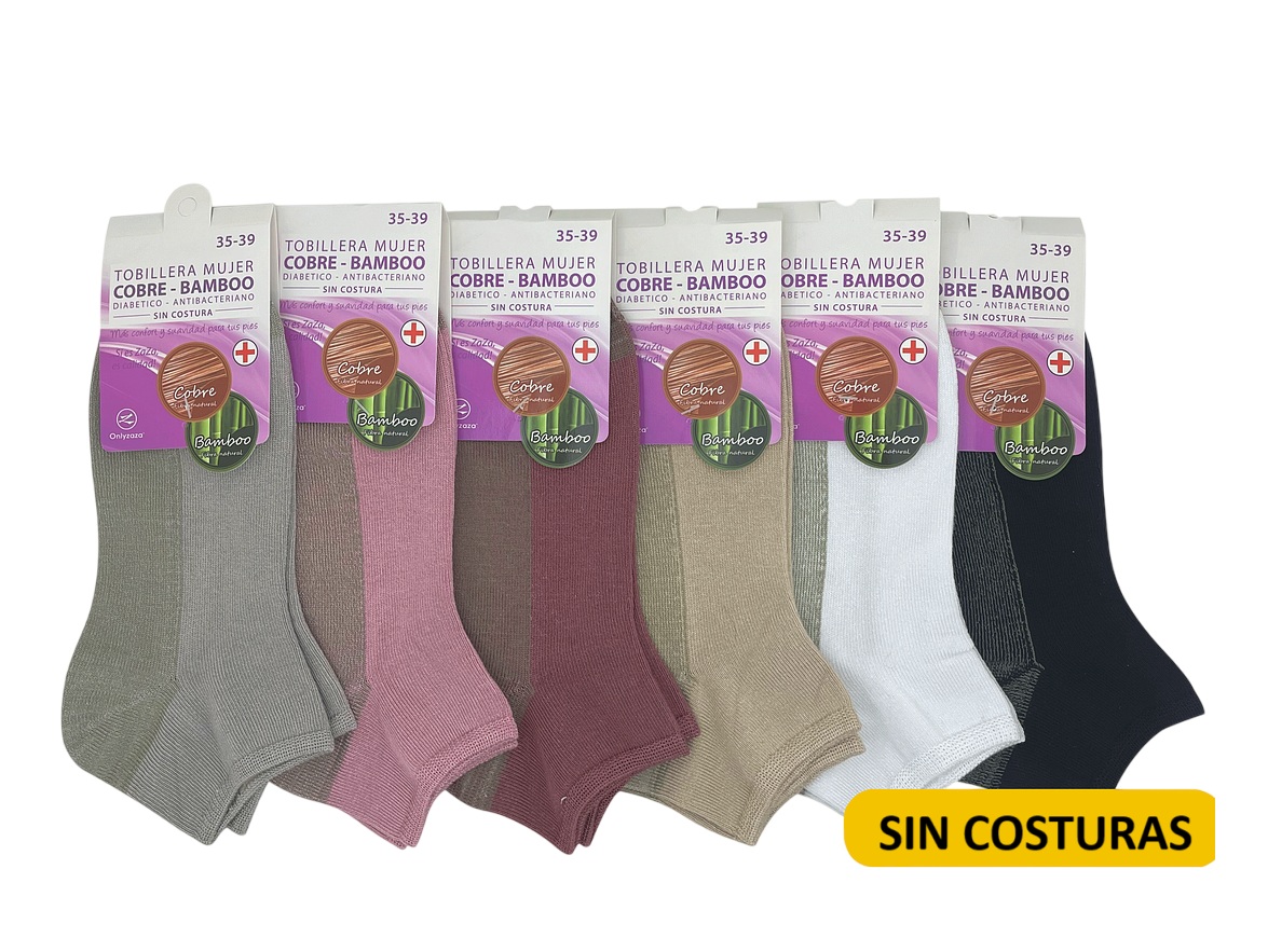 6 PARES DE TOBILLERAS PARA MUJER CON FIBRA DE BAMBU Y COBRE - CALCETAS SIN COSTURAS - 1