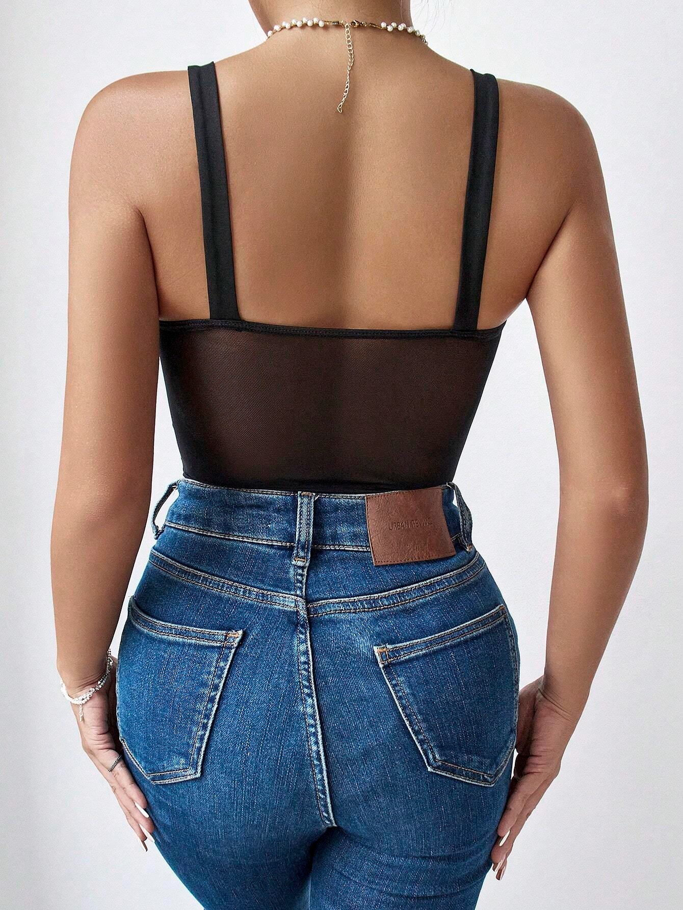 BODY CON ENCAJE Y LIENZOS PARA MUJER CON HORMA EN SOSTEN - TELA TRANSLUCIDA - 3