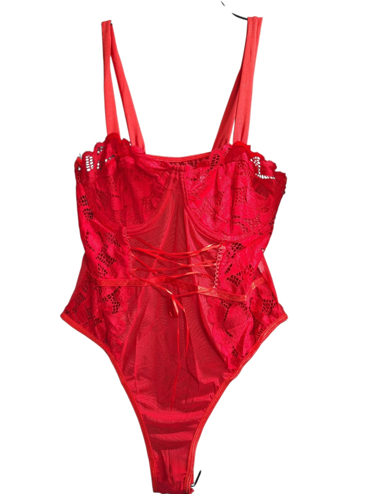 BODY CON ENCAJE Y LIENZOS PARA MUJER CON HORMA EN SOSTEN - TELA TRANSLUCIDA - 5