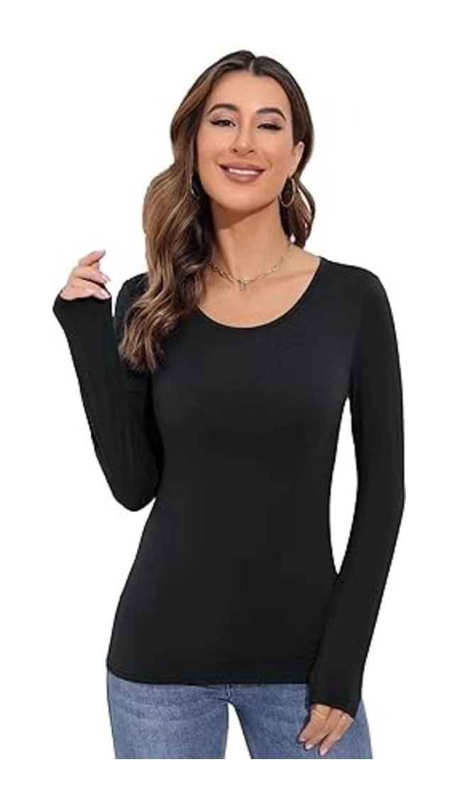 POLERA PRIMERA CAPA PARA MUJER CON FIBRA DE BAMBU - CAMISETA DE MANGA LARGA - 1
