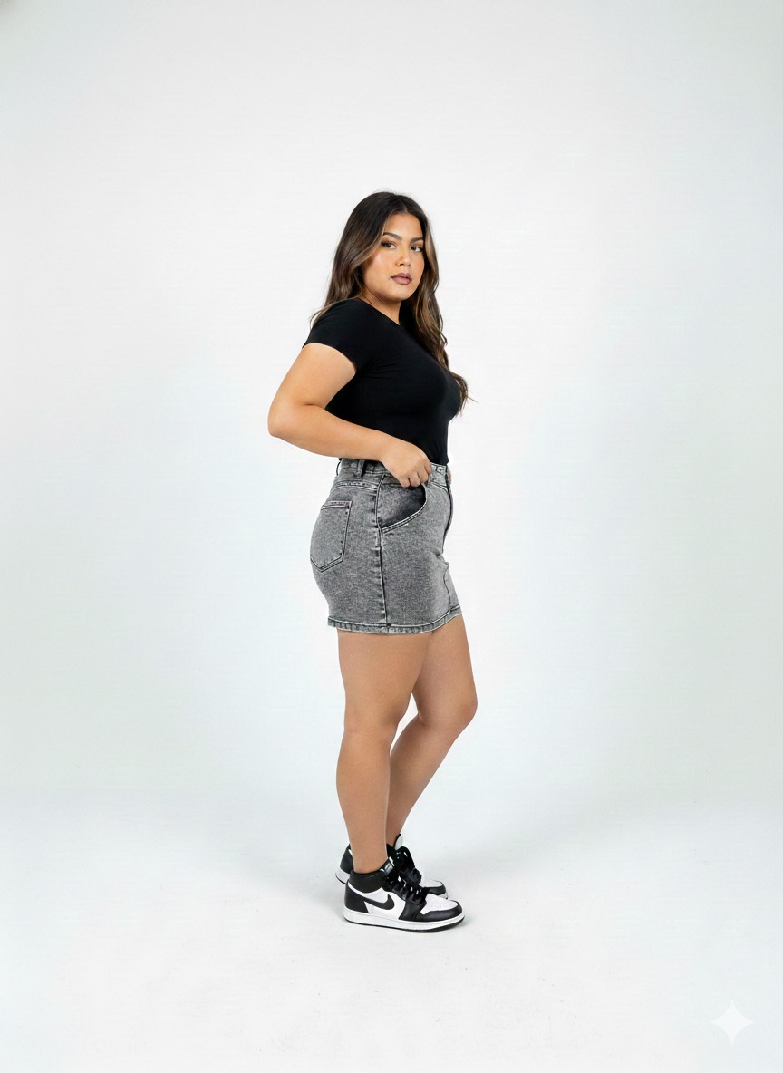 MINI FALDA SHORT DE MEZCLILLA - JEANS TIRO ALTO PARA MUJER CON BOLSILLOS - 2