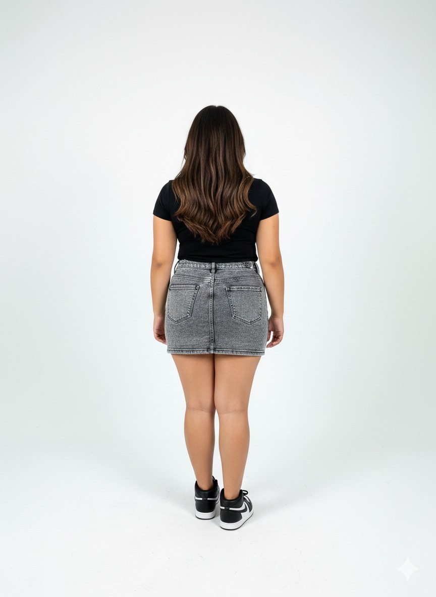 MINI FALDA SHORT DE MEZCLILLA - JEANS TIRO ALTO PARA MUJER CON BOLSILLOS - 3