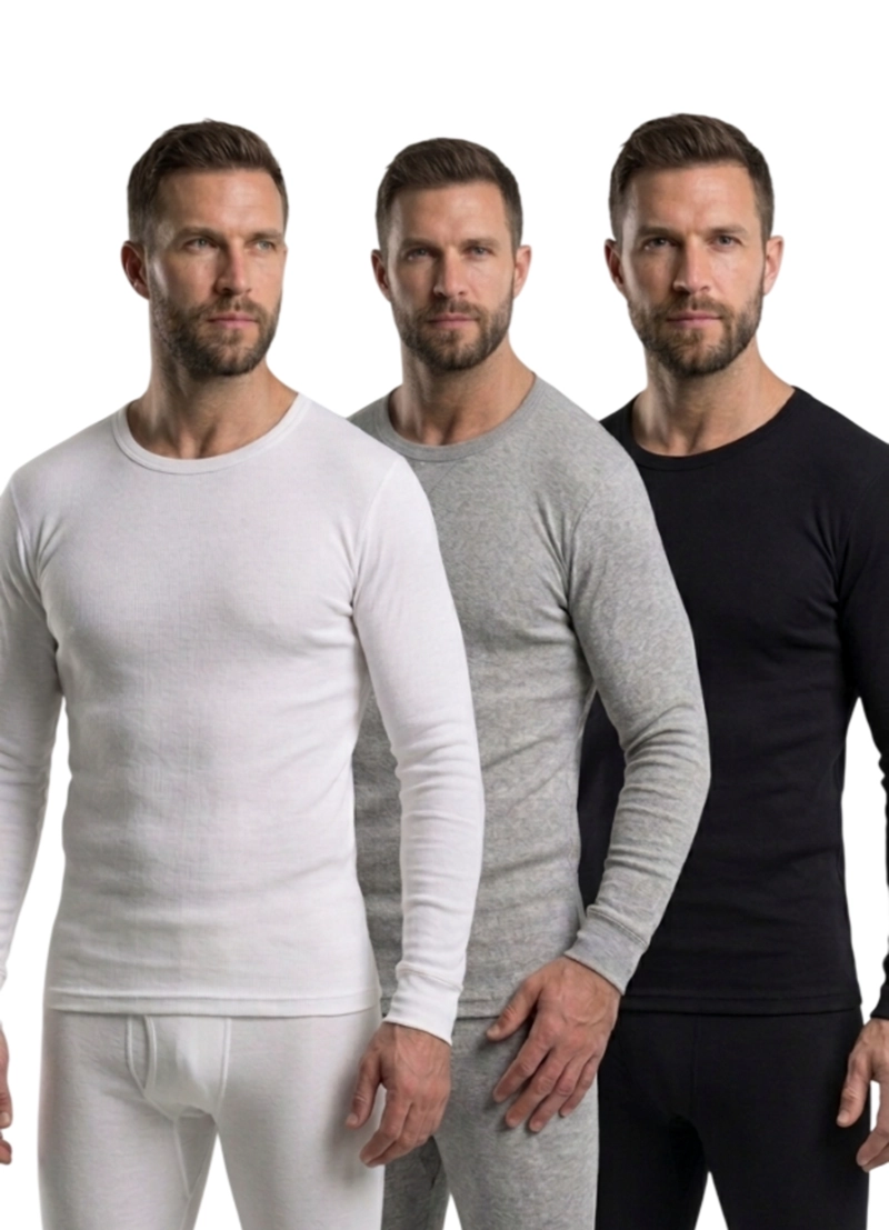 PACK 3 POLERAS DE ALGODON - CAMISETA CUELLO REDONDO - PRIMERA CAPA PARA HOMBRE - 1