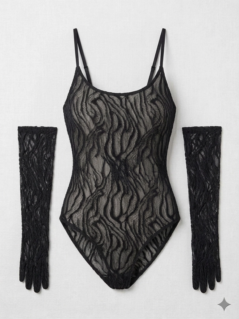 LENCERIA EROTICA PARA MUJER - BODY DE MALLA + GUANTES LARGOS - 8