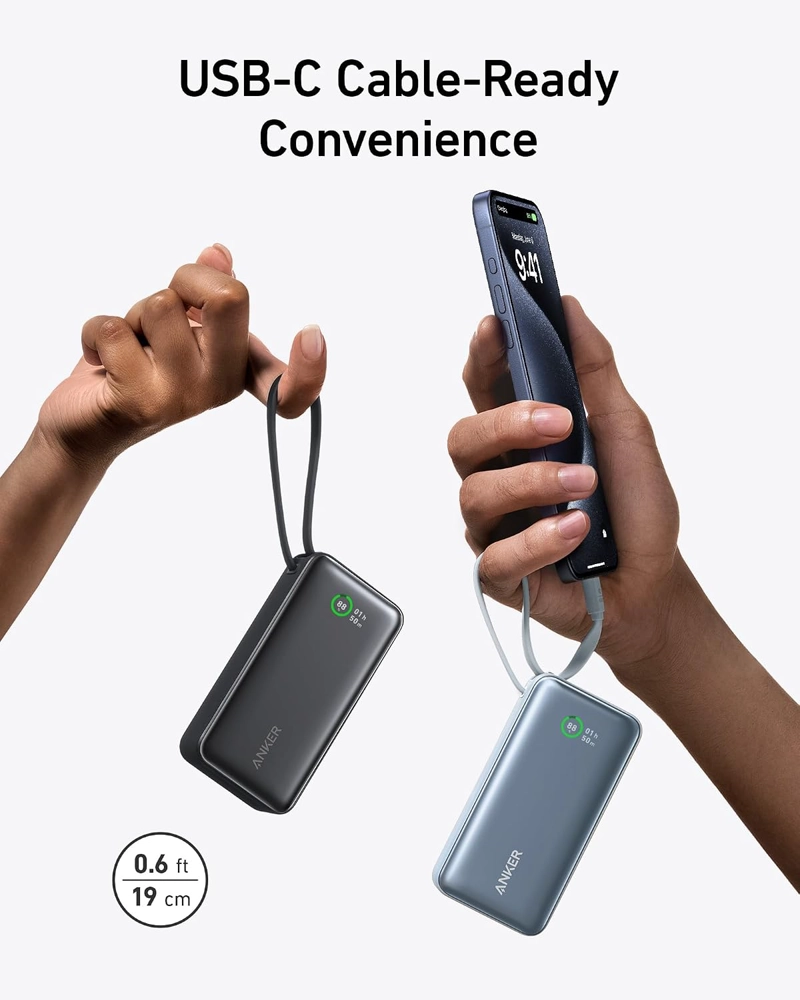 ANKER NANO POWER BANK, CARGADOR PORTATIL DE 10,000 MAH CON CABLE USB-C INTEGRADO, RECARGA DE 30 W, - 3
