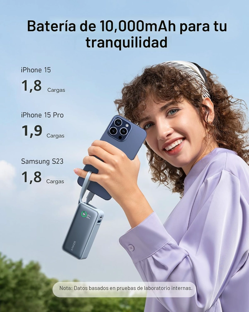 ANKER NANO POWER BANK, CARGADOR PORTATIL DE 10,000 MAH CON CABLE USB-C INTEGRADO, RECARGA DE 30 W, - 4