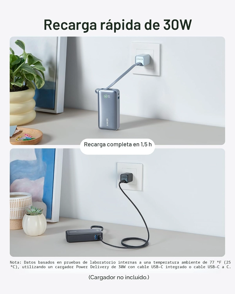 ANKER NANO POWER BANK, CARGADOR PORTATIL DE 10,000 MAH CON CABLE USB-C INTEGRADO, RECARGA DE 30 W, - 5