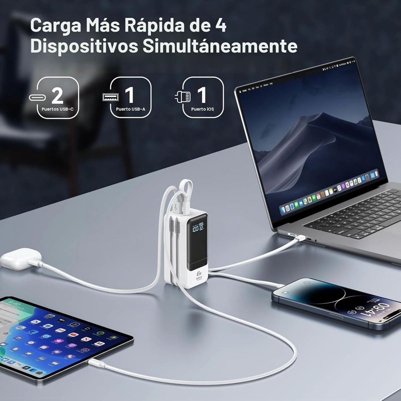 BANCO DE ENERGIA DE CARGA RAPIDA 18400MAH 65W CARGADOR PORTATIL PARA LAPTOP, PANTALLA LED, PAQUETE - 2