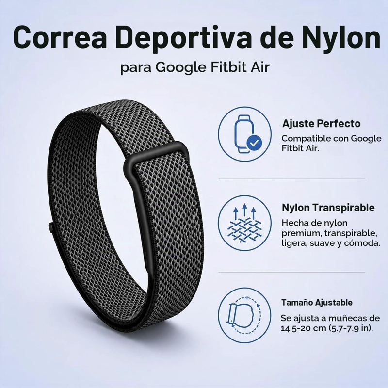 CORREA DEPORTIVA AJUSTABLE DE NAILON PARA GOOGLE FITBIT AIR, APTA PARA LA PIEL - 2
