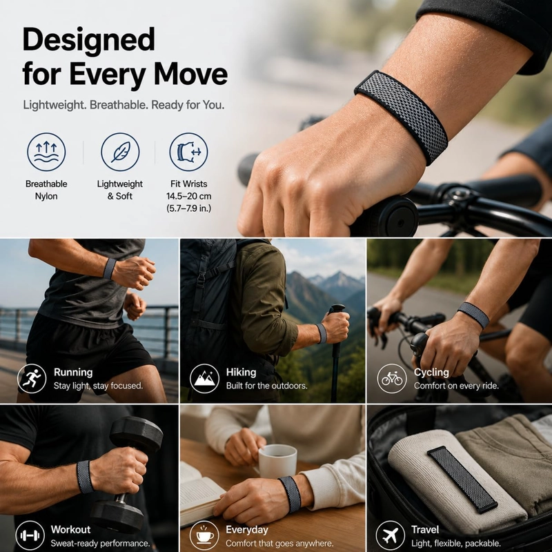 CORREA DEPORTIVA AJUSTABLE DE NAILON PARA GOOGLE FITBIT AIR, APTA PARA LA PIEL - 5