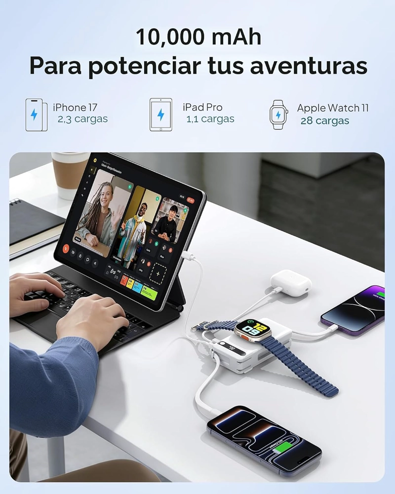 CARGADOR PORTATIL DE CARGA RAPIDA 22.5W, BANCO DEL PODER 10000MAH PARA APPLE WATCH - 5