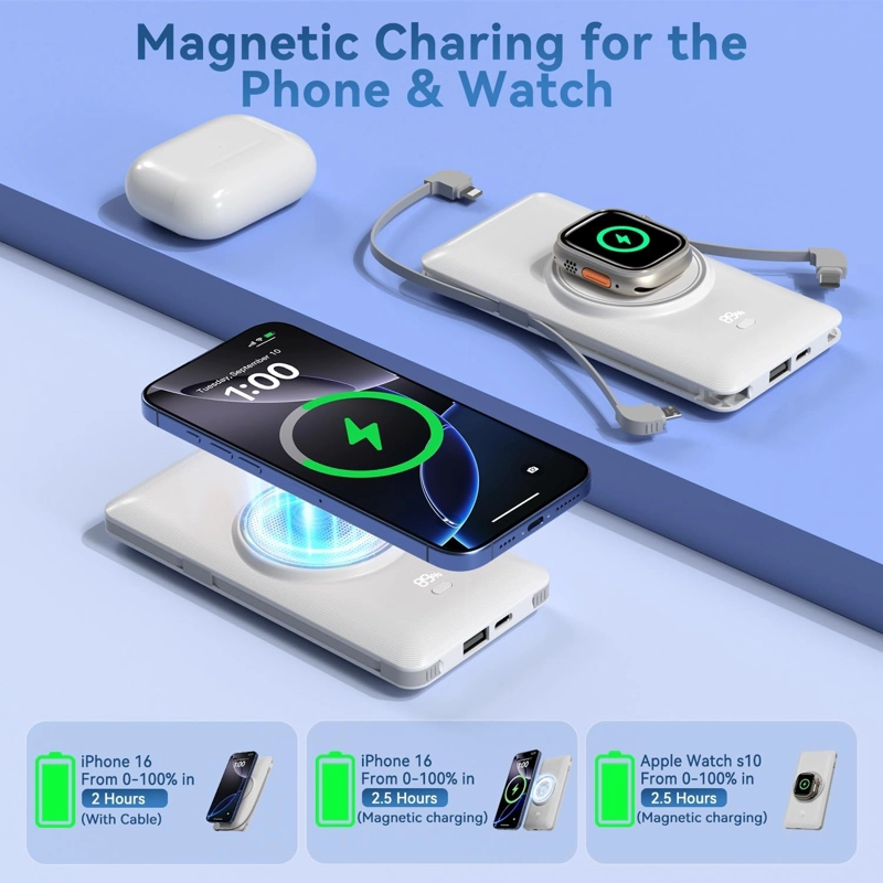 CARGADOR PORTATIL MAGNE TICO DE 10000 MAH PARA IWATCH Y IPHONE, CARGADOR DE BATERIA INALAMBRICA PD - 2