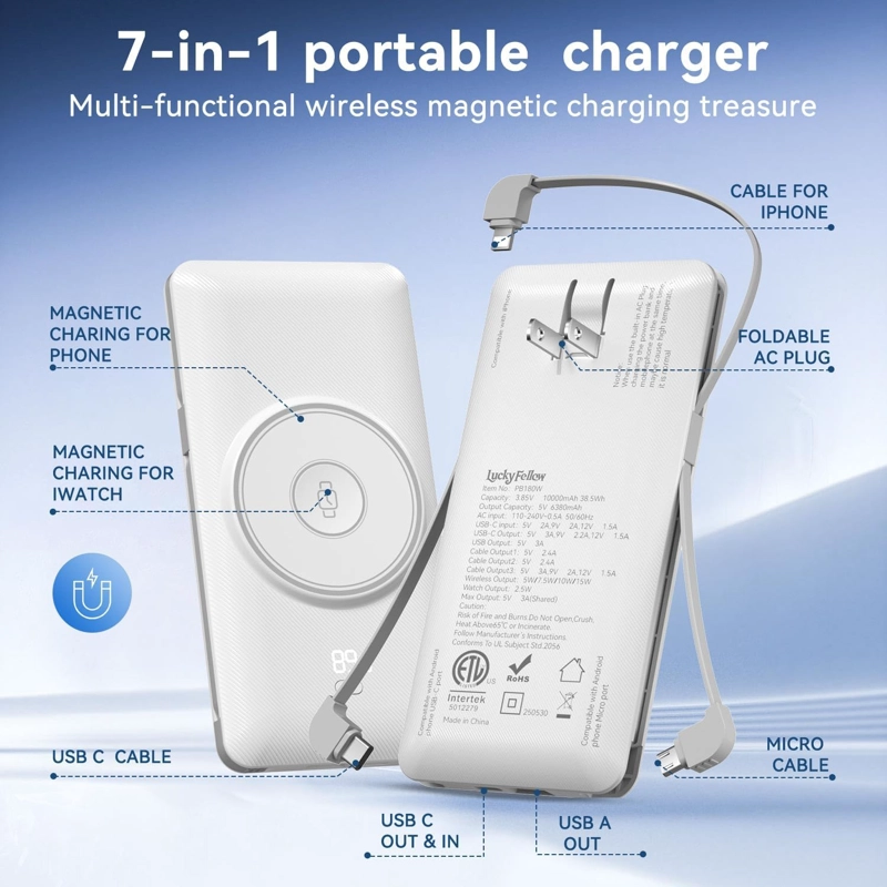 CARGADOR PORTATIL MAGNE TICO DE 10000 MAH PARA IWATCH Y IPHONE, CARGADOR DE BATERIA INALAMBRICA PD - 3