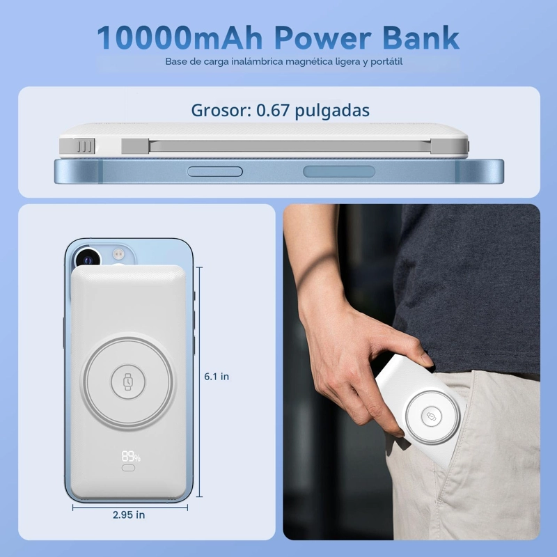 CARGADOR PORTATIL MAGNE TICO DE 10000 MAH PARA IWATCH Y IPHONE, CARGADOR DE BATERIA INALAMBRICA PD - 5