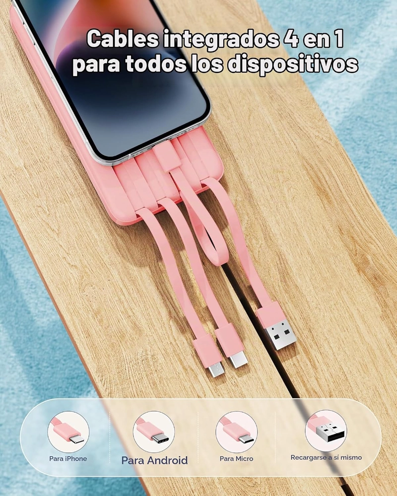 CHARMAST CARGADOR PORTATIL DE BANCO DE ENERGIA CON 4 CABLES INTEGRADOS - 2