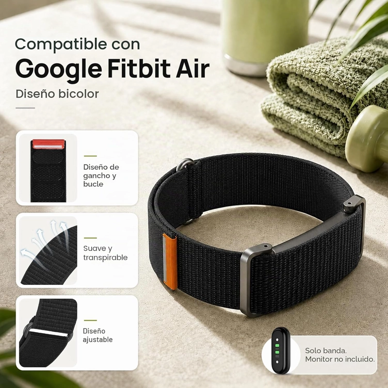 CORREA DEPORTIVA DE NAILON COMPATIBLE CON GOOGLE FITBIT AIR, CORREA DE REPUESTO AJUSTABLE DE GANCHO - 2
