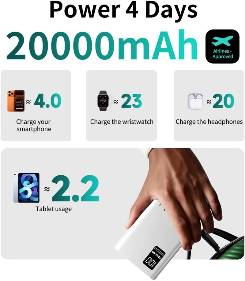 FUNNYPANDA CARGADOR PORTATIL DE 20000 MAH, 22.5 W USB C ENTRADA Y SALIDA CARGADOR DE ENERGIA - 5